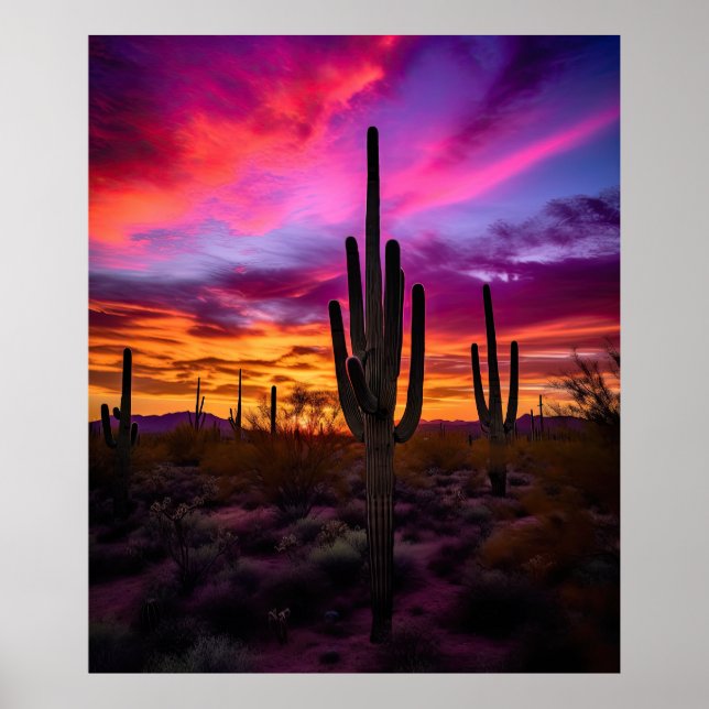 Arizona Saguaro Cactus Southwestern Desert Sunset Poster (Front)