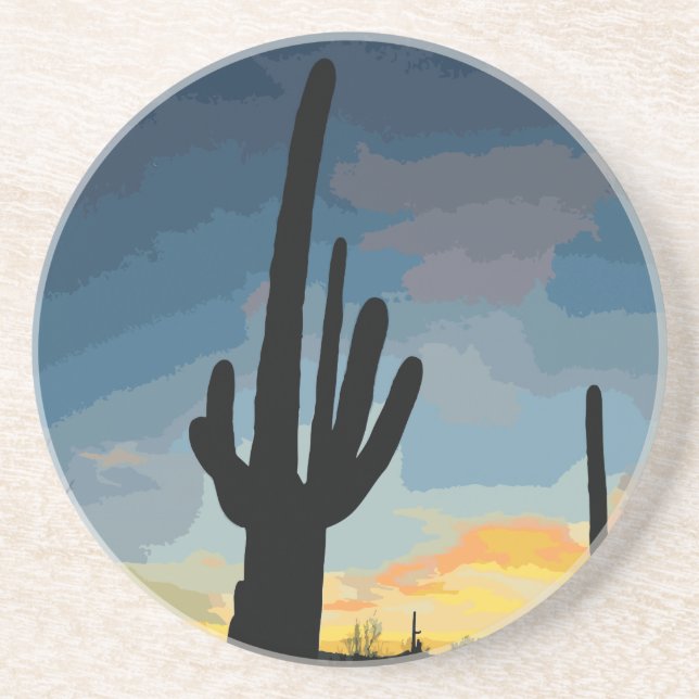 Arizona Saguaro Cactus Southwestern Sunset Coaster (Front)