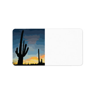 Arizona Saguaro Cactus Southwestern Sunset Label