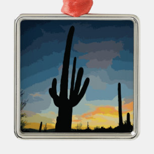 Arizona Saguaro Cactus Southwestern Sunset Metal Tree Decoration