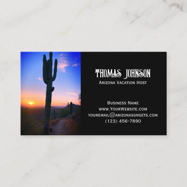Arizona Saguaro Cactus Sunset Personalised Business Card (Front)