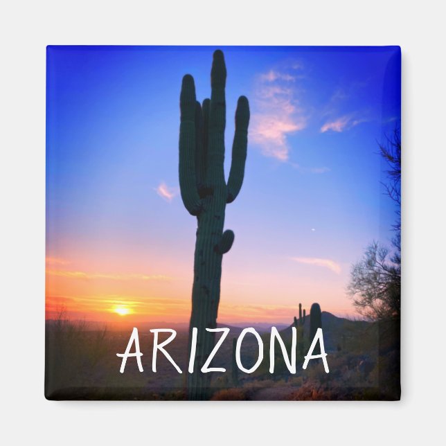 Arizona Saguaro Cactus Sunset Souvenir Travel Magnet (Front)