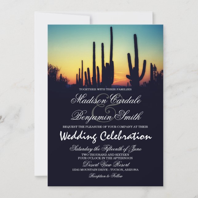 Arizona Saguaro Cactus Sunset Wedding Invitations (Front)