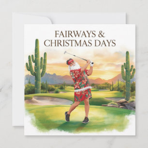 Arizona Santa Golfer on Desert Green Holiday Card