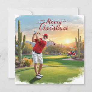 Arizona  Santa Golfer on Desert Green Holiday Card