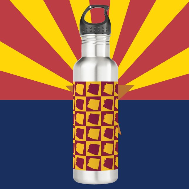 Arizona Silhouette Pattern Maroon and Gold  710 Ml Water Bottle (A water bottle with a maroon and gold pattern featuring the US state of Arizona)