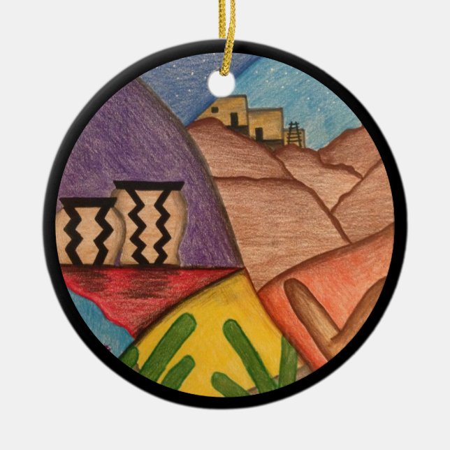 Arizona Southwest Desert Christmas Ceramic Ornament (Front)