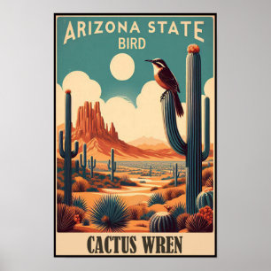 Arizona State Bird - Cactus Wren Vintage Poster