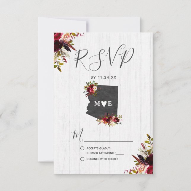Arizona State Destination Rustic Wedding RSVP (Front)