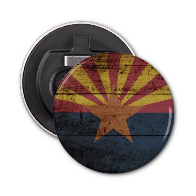 Arizona State Flag on Old Wood Grain Bottle Opener (Front)