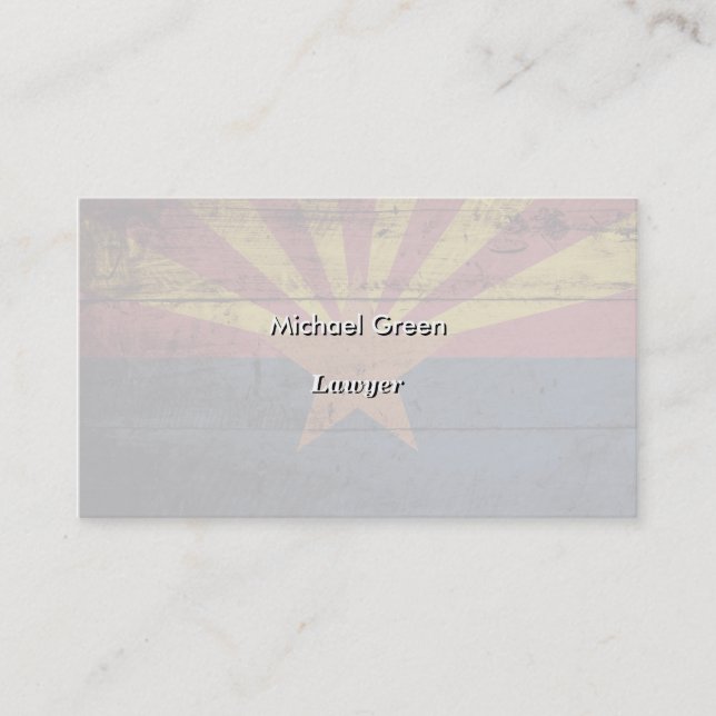 Arizona State Flag on Old Wood Grain Business Card (Front)