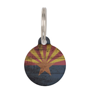 Arizona State Flag on Old Wood Grain Pet Tag