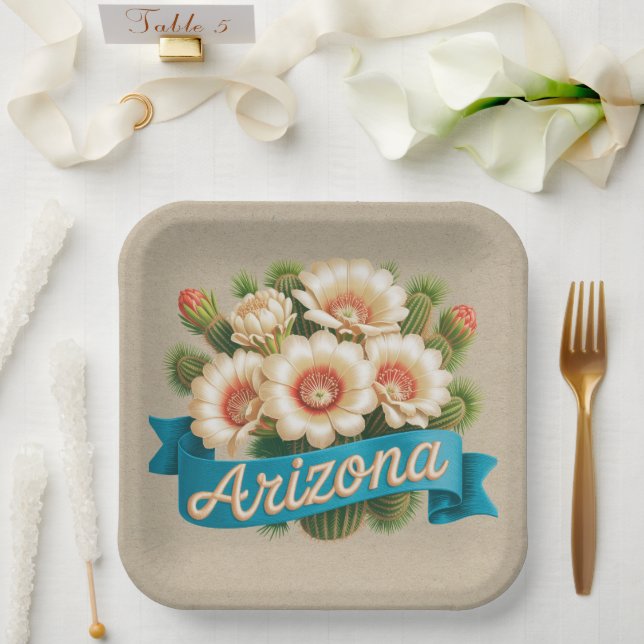 Arizona State Flowers Emblem Paper Plate (Wedding)