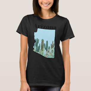 Arizona State Map Cactus Garden T-Shirt