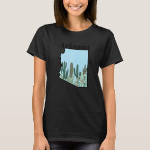 Arizona State Map Cactus Garden T-Shirt