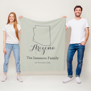 Arizona state map outline family personalised   fleece blanket