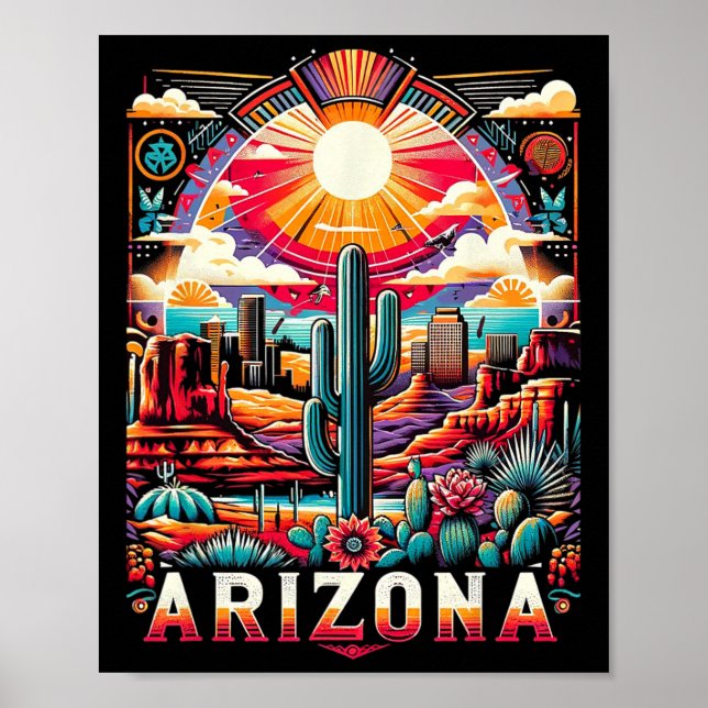 Arizona State Shirt Az Retro Desert Cactus Family  Poster (Front)