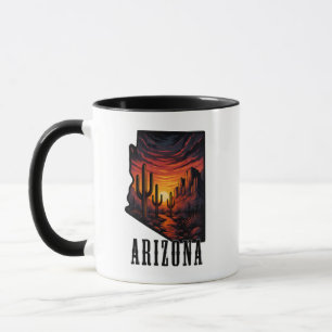 Arizona State Tattoo Style Desert Sunset $ Cactus Mug