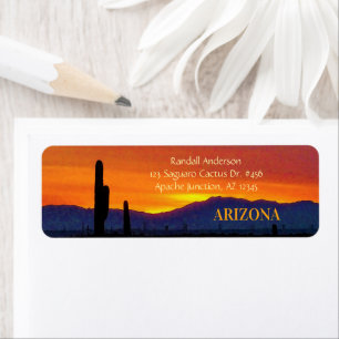 Arizona Sunset / Bright Orange / Saguaro Cactus Return Address Label