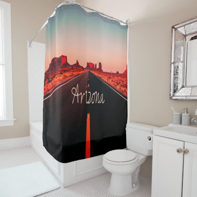 Arizona Sunset Desert Red Rocks Shower Curtain (In Situ)