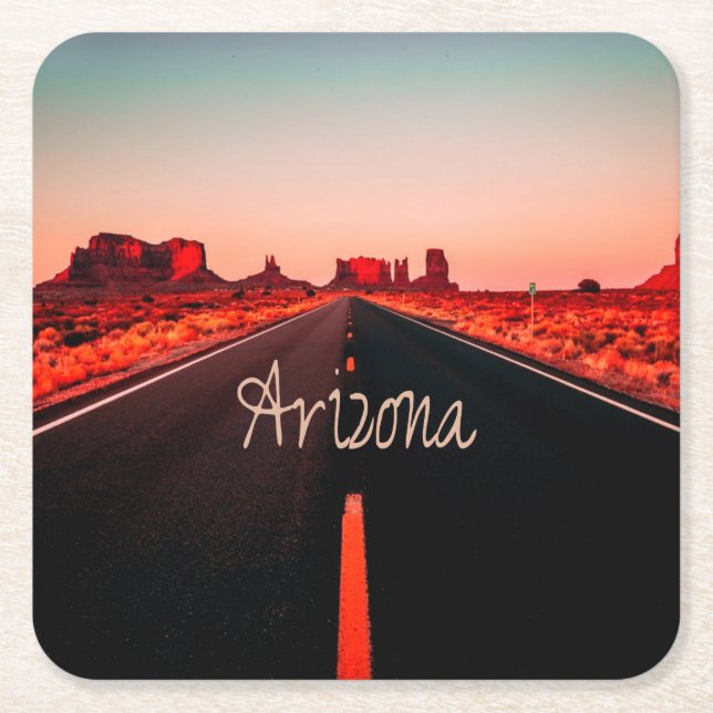 Arizona Sunset Desert Red Rocks Square Paper Coaster (Front)