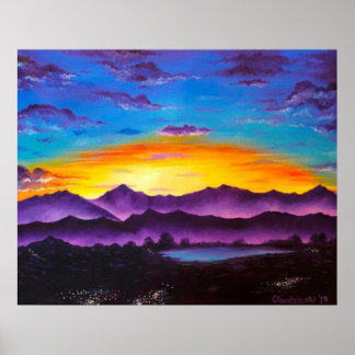 “Arizona Sunset” Mountains Scenic Art Poster Print