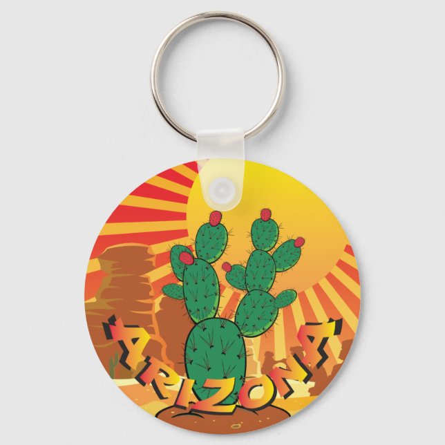 ARIZONA Sunset Prickly Pear Cactus 2 Key Ring (Front)