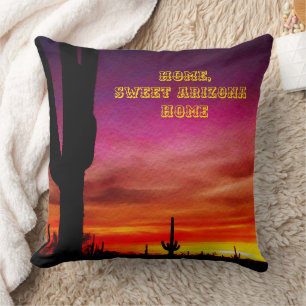 Arizona Sunset Saguaro Cactus Digital Watercolor Cushion