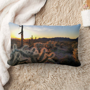 Arizona Sunset Sonoran Desert With Saguaro Cactus Lumbar Cushion