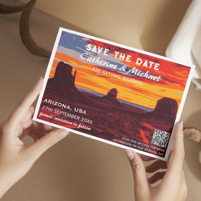 Arizona Sunset Travel Poster Style QR Code  Save The Date (Creator Uploaded)