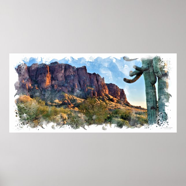 Arizona Superstition Mountain Saguaro Cactus Poster (Front)