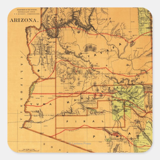 Arizona TerritoryPanoramic MapArizona Square Sticker (Front)