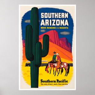 Arizona Travel Poster Southern Pacific Art Cowboy