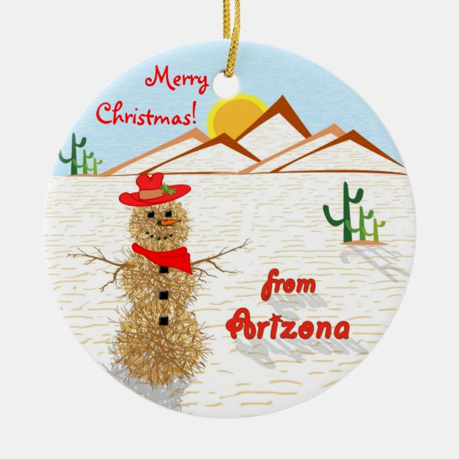 Arizona Tumbleweed Christmas Ceramic Ornament (Front)