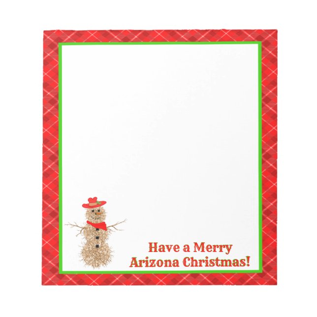 Arizona Tumbleweed Snowman Christmas Notepad (Front)