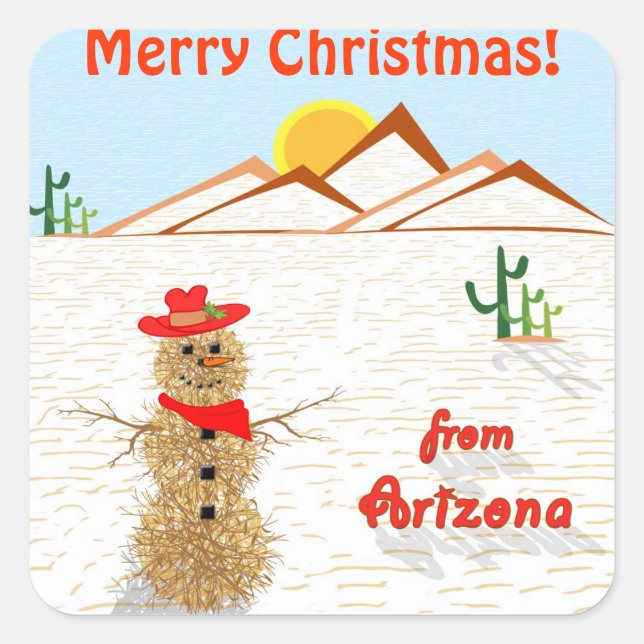 Arizona Tumbleweed Snowman Square Sticker (Front)