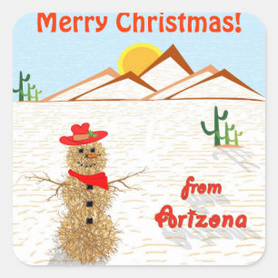 Arizona Tumbleweed Snowman Square Sticker