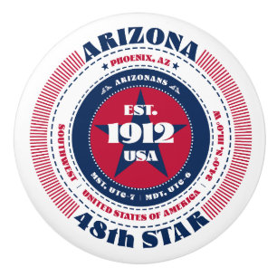 Arizona US State Red White Blue Typography Ceramic Knob