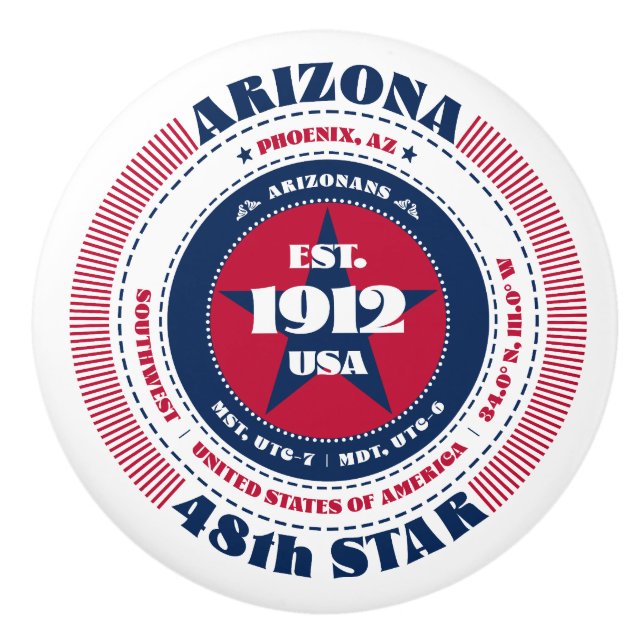 Arizona US State Red White Blue Typography Ceramic Knob (Front)