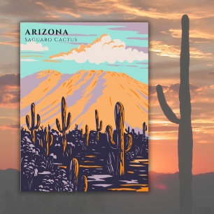 Arizona USA Saguaro Cactus Travel Watercolor Postcard