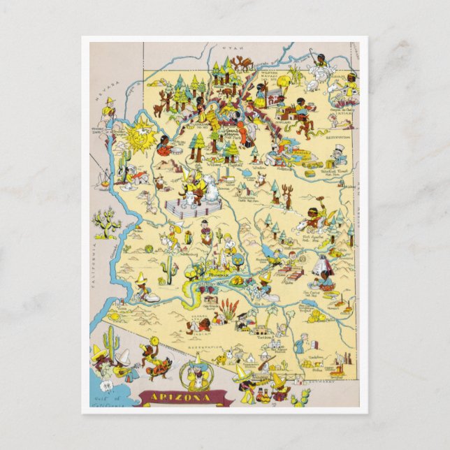 Arizona Vintage Funny Map Postcard (Front)