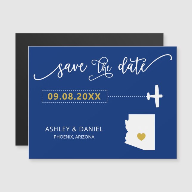 Arizona Wedding Save the Date Card, Map Magnetic Invitation (Front/Back)