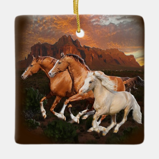 Arizona Wild horses Ceramic Ornament (Front)