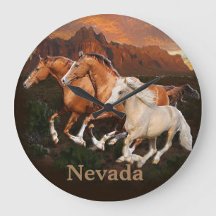 Arizona Wild horses Large Clock