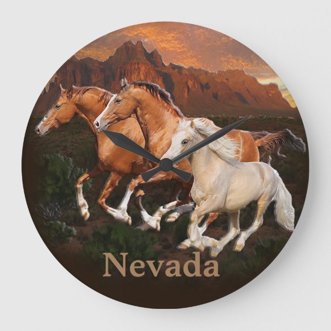 Arizona Wild horses Large Clock (Front)