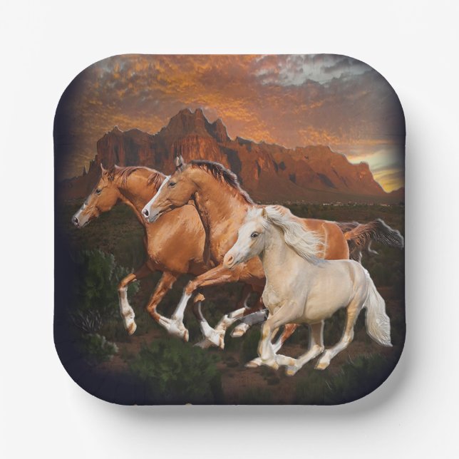 Arizona Wild horses Paper Plate (Front)