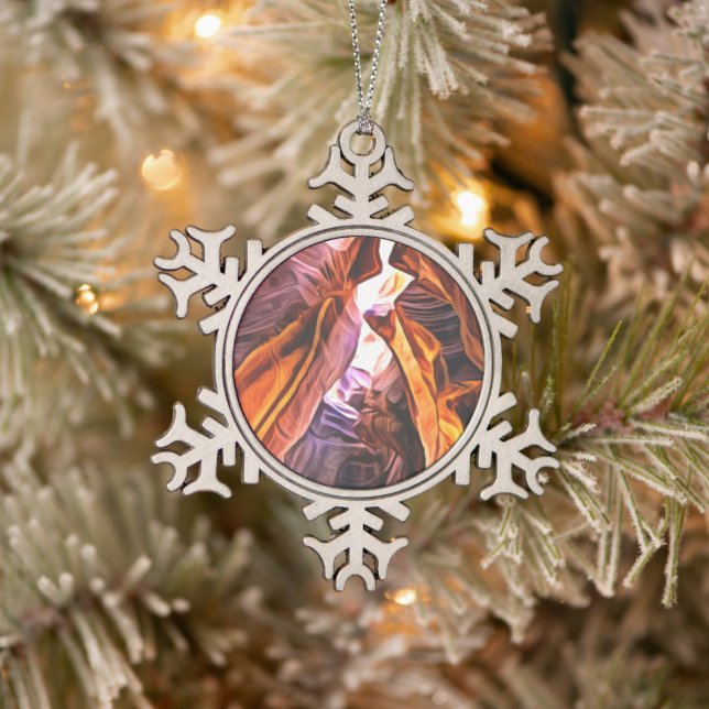 Arizona's Splendid and Majestic Antelope Canyon Snowflake Pewter Christmas Ornament (Tree)
