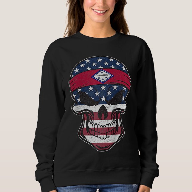 Arkansas American Flag Skull  State Flag Arkansas  Sweatshirt (Front)
