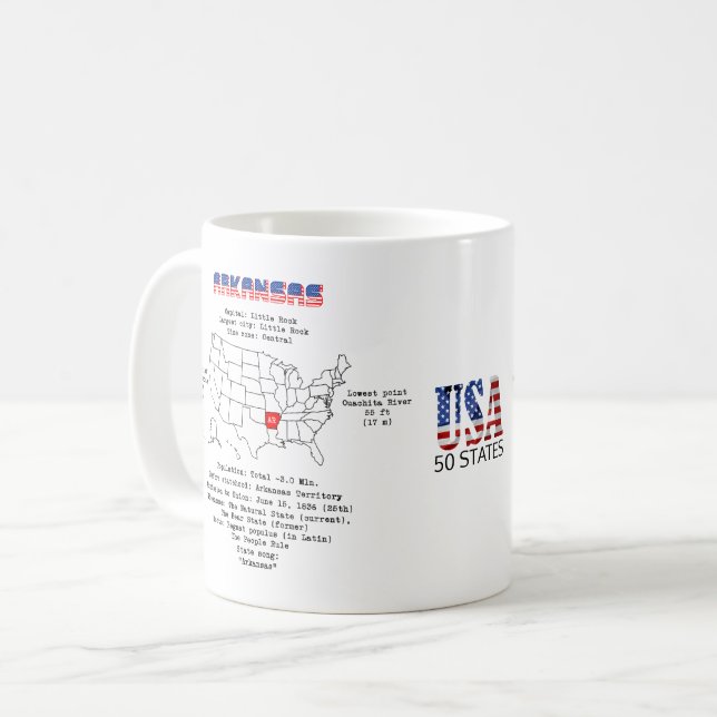 Arkansas American state on a map and useful info Coffee Mug (Front Left)