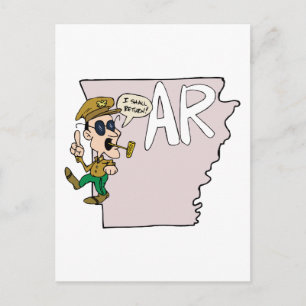 Arkansas AR Map & Douglas MacArthur Cartoon Postcard